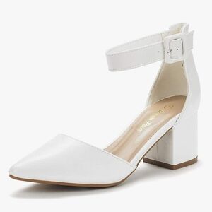 Dream Pairs White Block Heel Ankle Strap Shoes